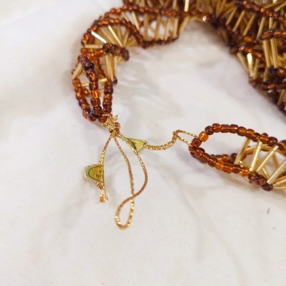 Vintage Christmas Bugle Bead Garland Lot 36 Ft Total 6 Strands Gold Amber